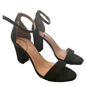 Madden Girl Bella Black Heels with Ankle Strap, Size 7, Like New Condition!
